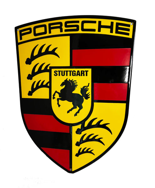 Porsche Yellow Crest FLAT Porcelain Enamel Sign