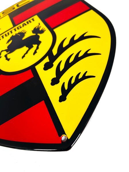 Porsche Yellow Crest FLAT Porcelain Enamel Sign
