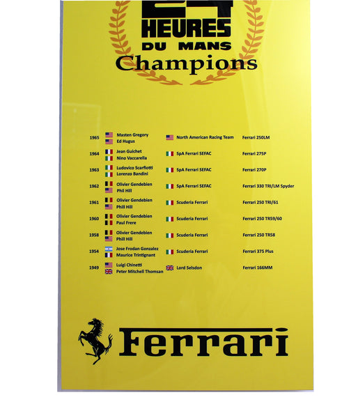 Ferrari 24 Hours Lemans Drivers Champions Metal Sign