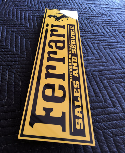 Ferrari Sales and Service Metal Sign, Banner Style