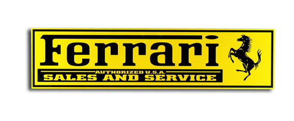 Ferrari Sales and Service Metal Sign, Banner Style