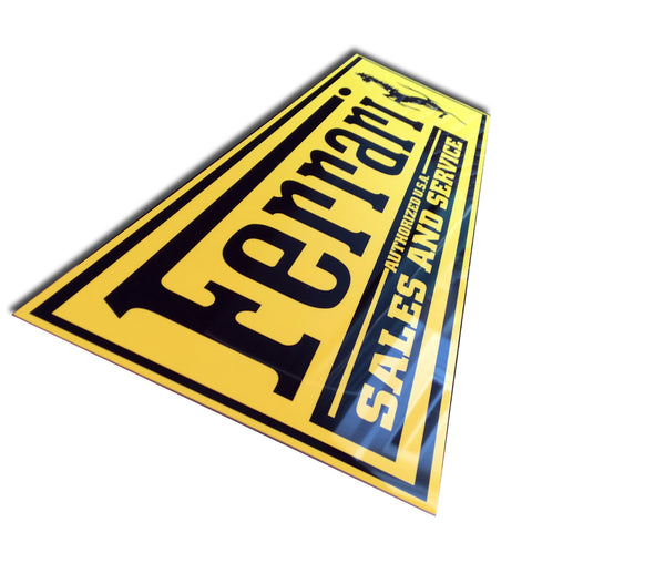 Ferrari Sales and Service Metal Sign, Banner Style