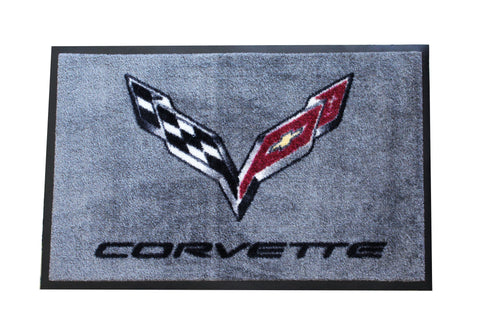 Corvette C7 Crossed Flags Floor Door Mat