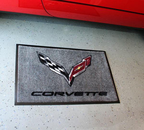 Corvette C7 Crossed Flags Floor Door Mat