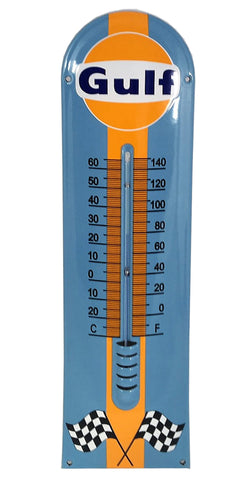 GULF Enamel Crossed Flags Thermometer Porcelain Sign