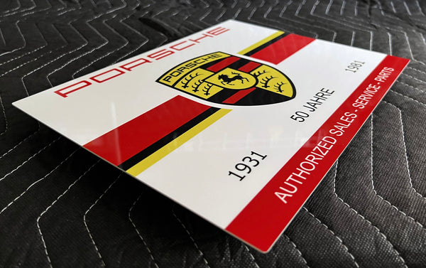 Porsche 50th Anniversary "JAHRE" Dealer Metal Sign