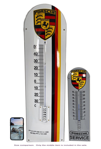 Porsche Crest Enamel XL Thermometer Porcelain Sign