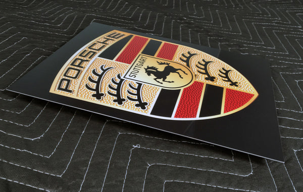 Porsche Emblem Crest Black BG Metal Sign