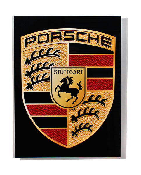 Porsche Emblem Crest Black BG Metal Sign