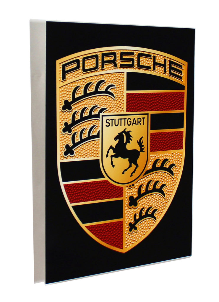 Porsche Emblem Crest Black BG Metal Sign