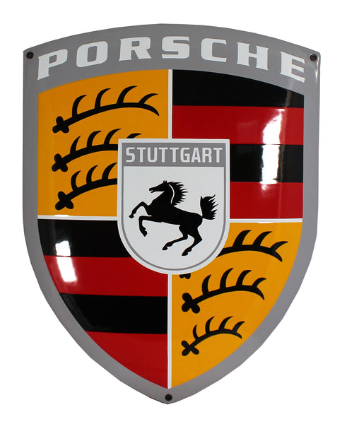 Porsche Enamel Sign, Vintage Emblem Porcelain