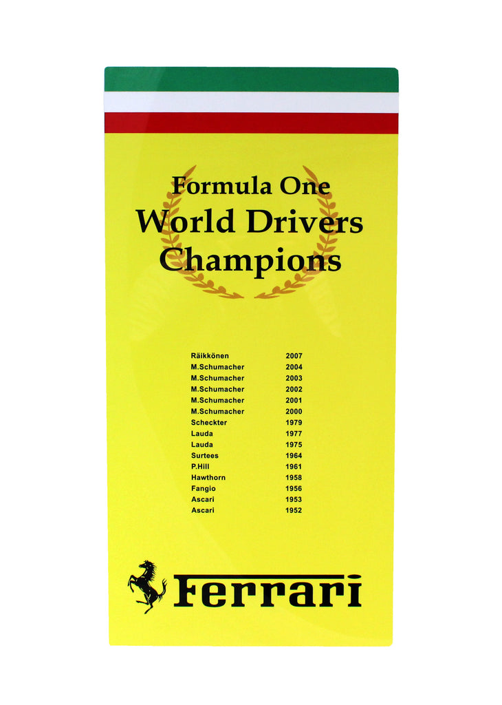 Ferrari F1 World Drivers Champions Metal Sign – Nero Cavallo